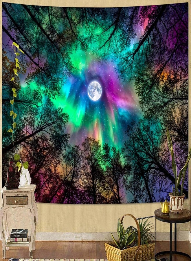 Yeoiat Abstract Rainbow Northern Lights Moon Forest Tapestry Trippy Wall Hanging Aesthetic Decor for Bedroom Dorm Living Room, 60x44 Inch - Image 1